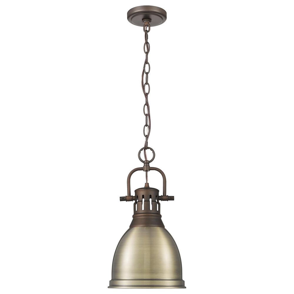Golden Lighting Duncan 1-Light Small Pendant with Chain and Aged Brass Shade in Rubbed Bronze, , large