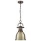 Golden Lighting Duncan 1-Light Small Pendant with Chain and Aged Brass Shade in Rubbed Bronze, , large