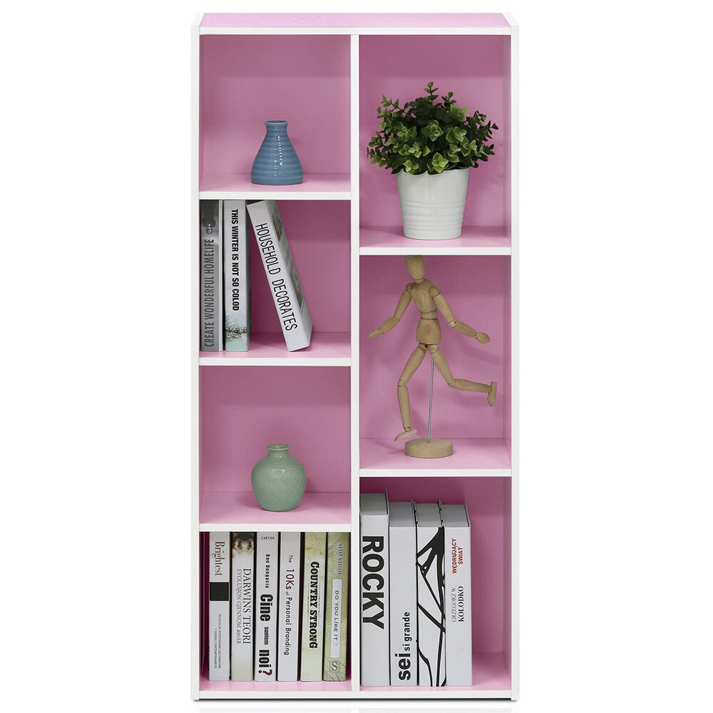 HOMLUX 7-Cube Reversible Open Shelf Storage Bookshelf in White and Pink, , large