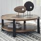 Ashley Ridgester Round Coffee Table in Light Brown and Matte Black, , large