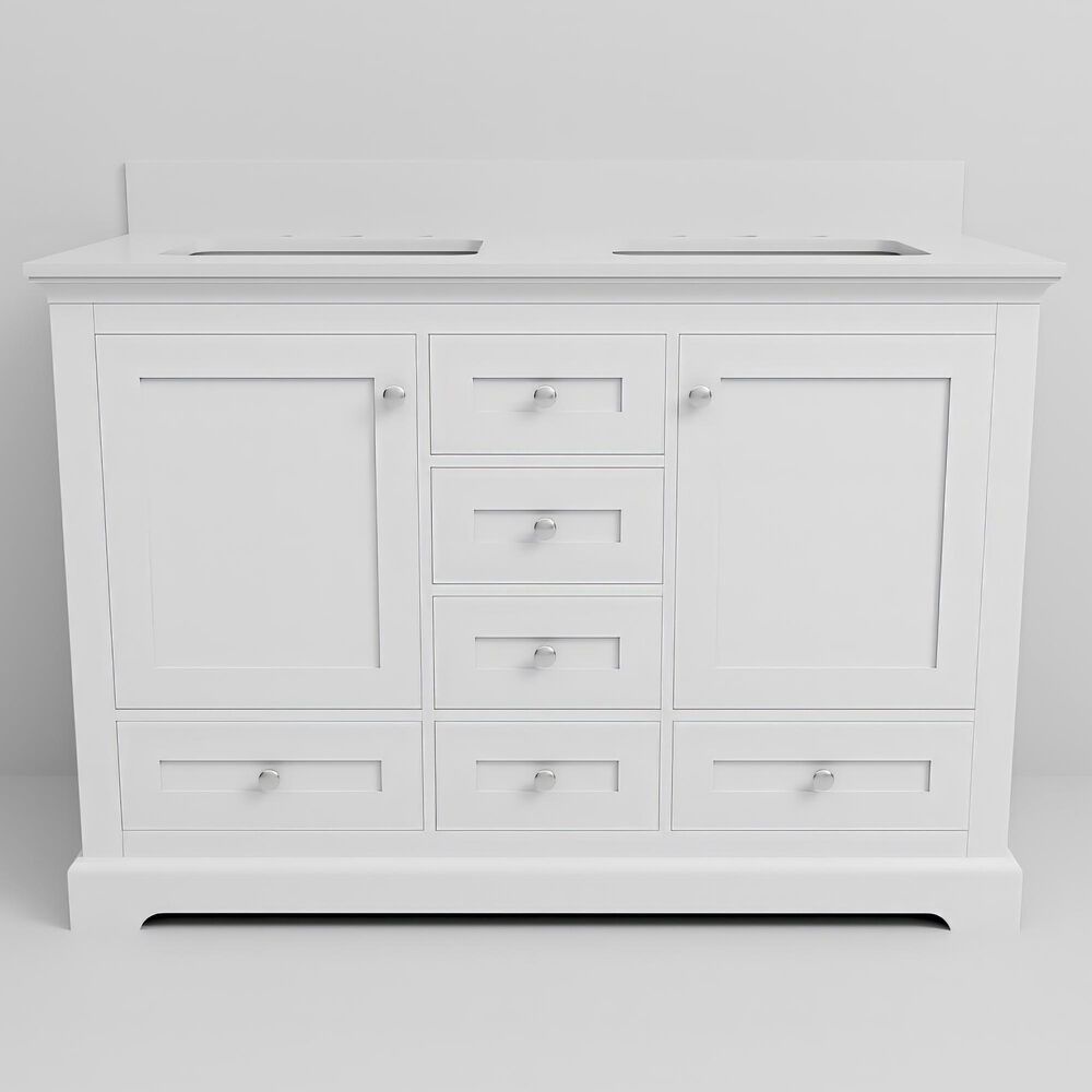 Lexora Home Dukes 48" Double Bathroom Vanity in White with 2 cm White Quartz Top and Rectangular Sinks, , large