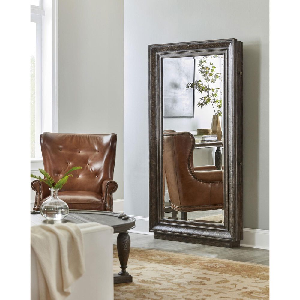 Hooker Furniture Traditions Floor Mirror with Hidden Jewelry Storage in Rich Brown and Grey, , large
