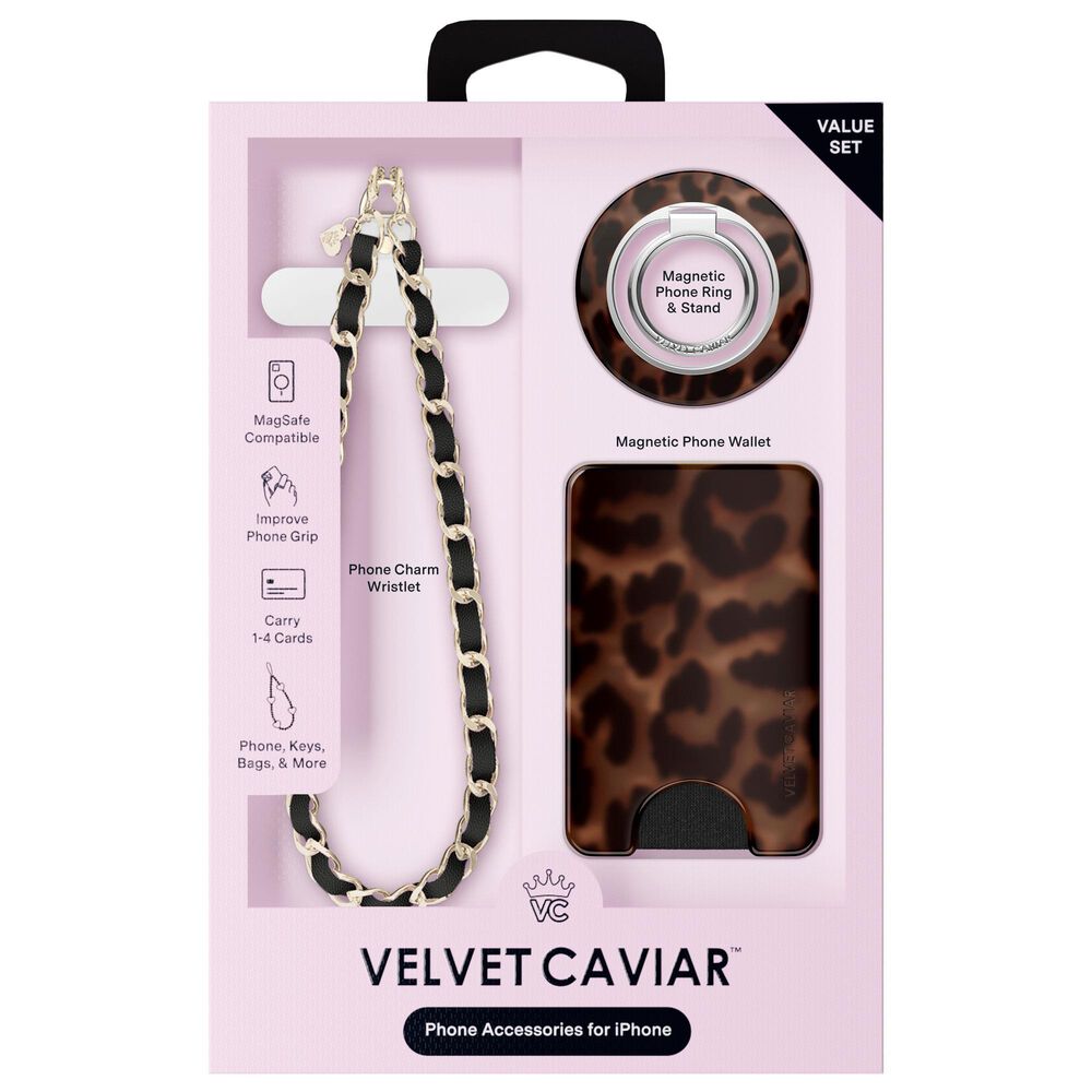 Velvet Caviar Gift Set with MagSafe Wallet, Grip Ring, Phone Charm in It Girl Leopard, , large