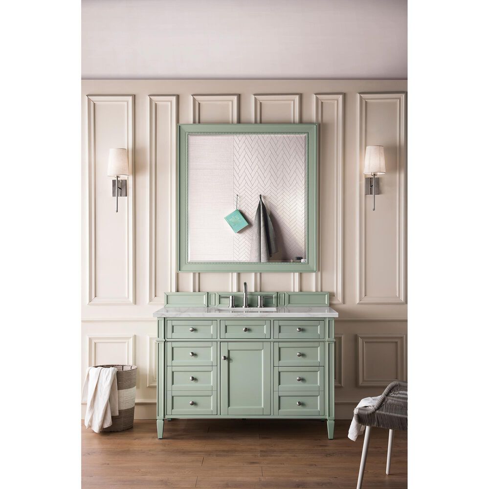 James Martin Vanities Brittany 48" Single Bathroom Vanity in Sage Green with 3 cm Eternal Jasmine Pearl Silestone Top, Rectangular Sink and FreePower Wireless Charger, , large