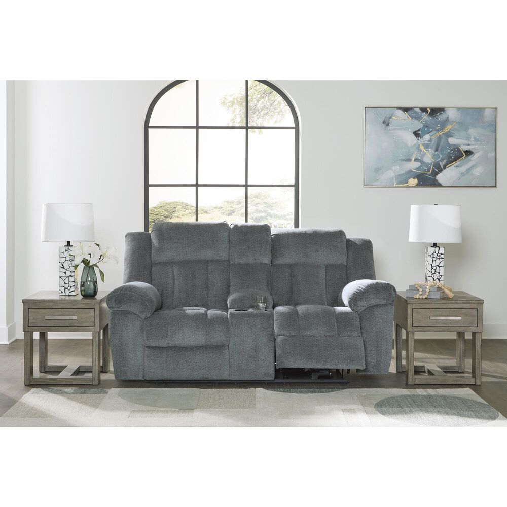 Ashley Tip-Off Power Reclining Loveseat in Slate, , large