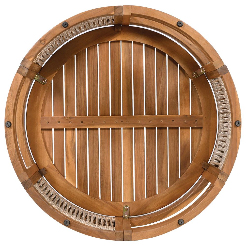 Hearth and Haven Outdoor Round Acacia Wood Coffee Table with Handwoven Rope Accents in Natural, , large