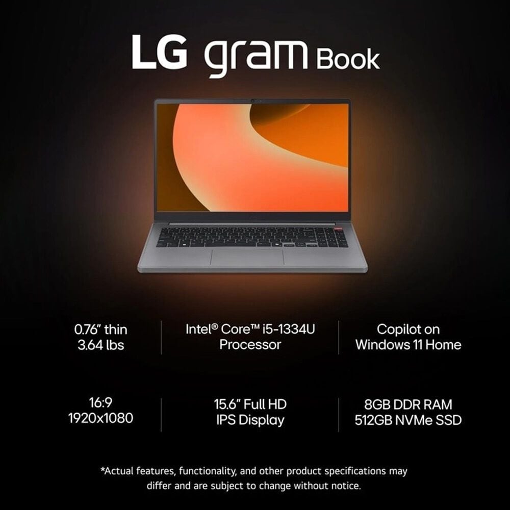 LG Gram Book 15.6&quot; Laptop | Intel Core i5-1334U - 8GB RAM - Intel Iris Xe Graphics - 512GB SSD in Titan Silver, , large