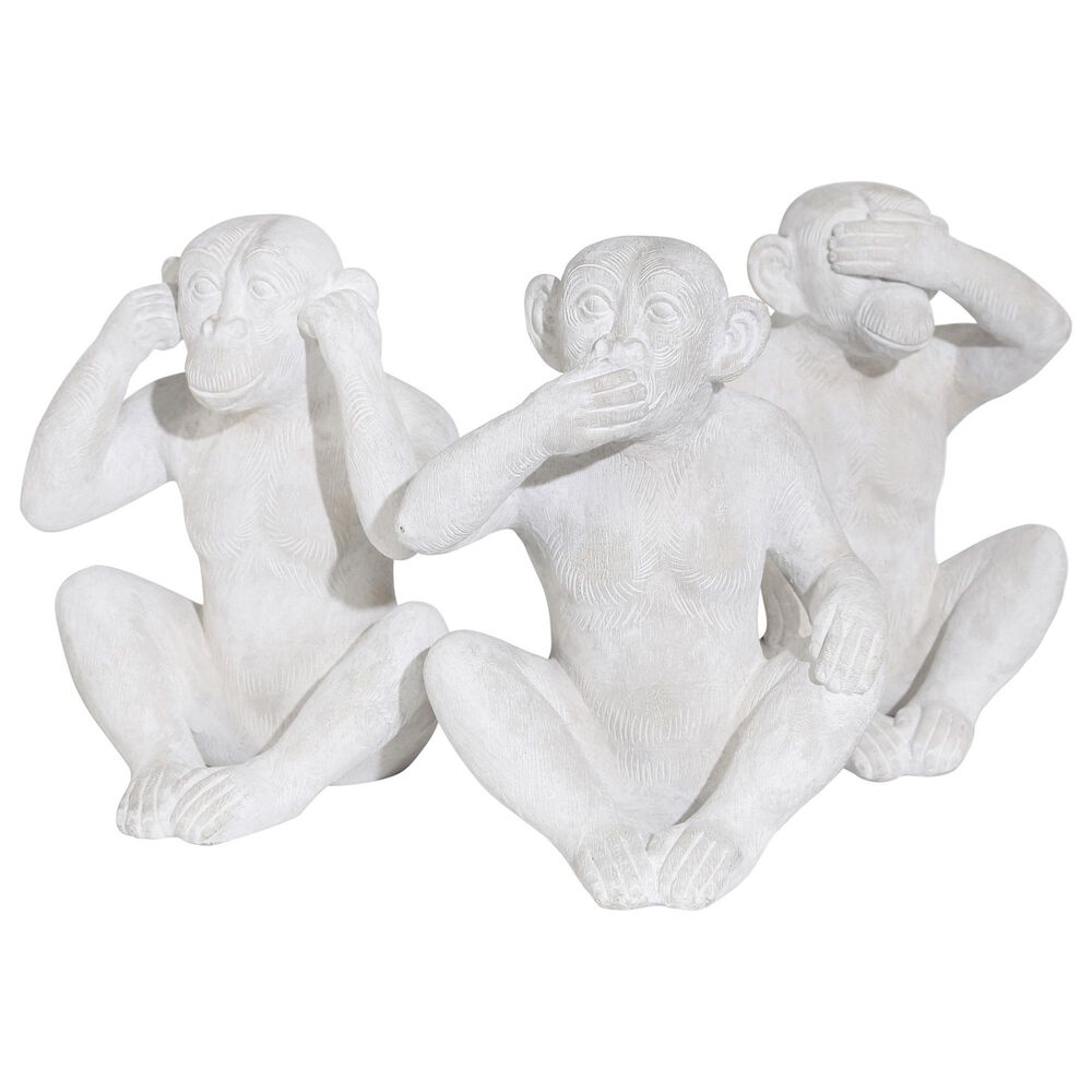 Sagebrook Home 10" Monkey See No, Say No and Hear No Figurine in White (Set of 3), , large
