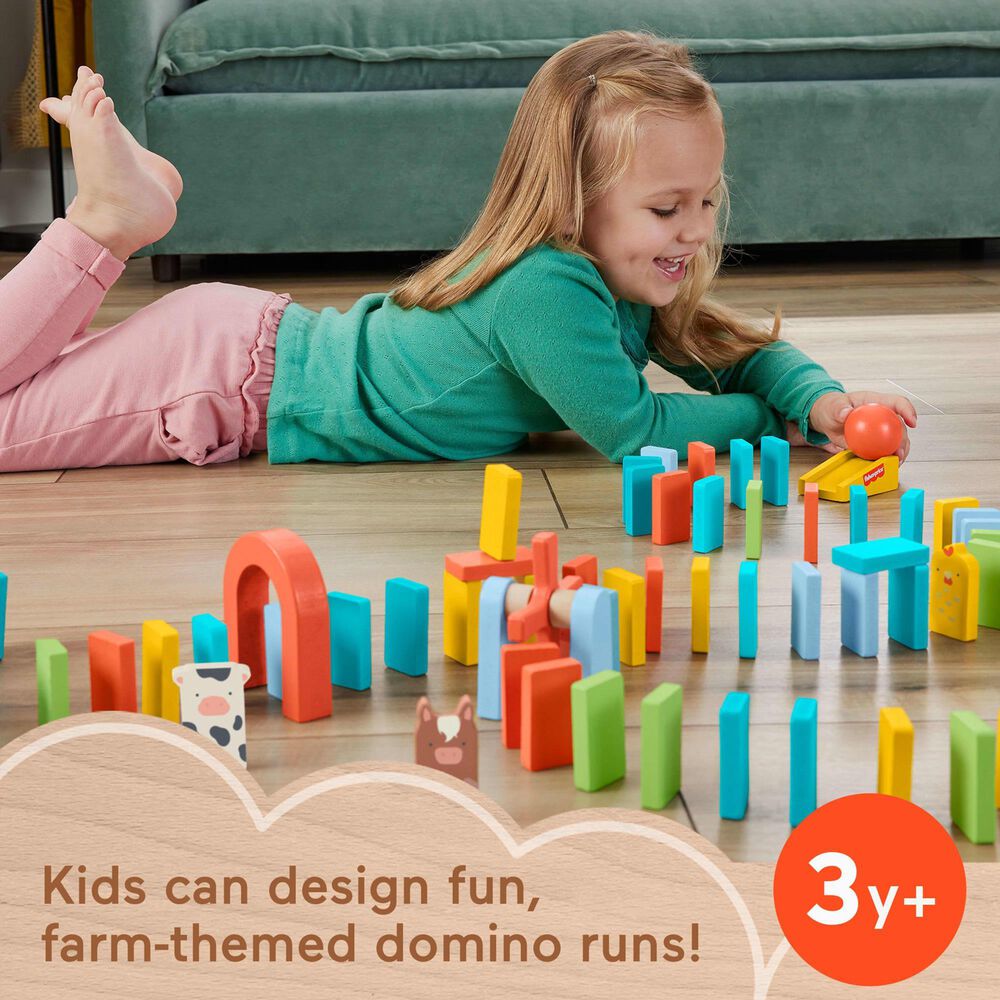 Fisher Price Wood Preschool Game Domino Run Building Set in Multicolor, , large