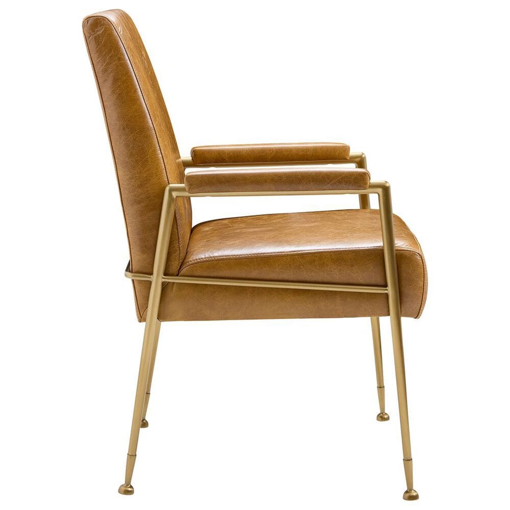 Uttermost Maxim Arm Chair in Light Antique Brass and Top Grain Leather in Parchment, , large