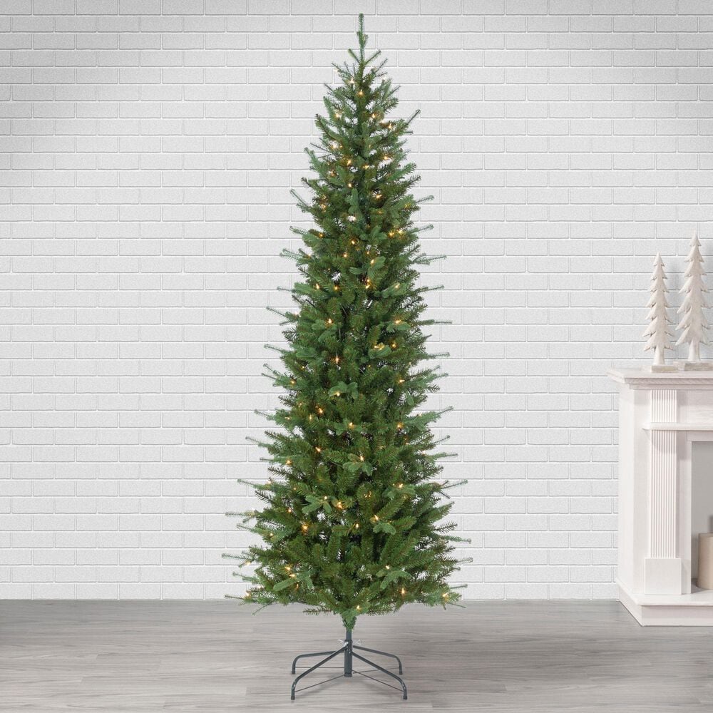The Gerson Company 7.5&#39; Pre-Lit Artificial Natural Cut Narrow Dover Pine with White Lights in Green, , large