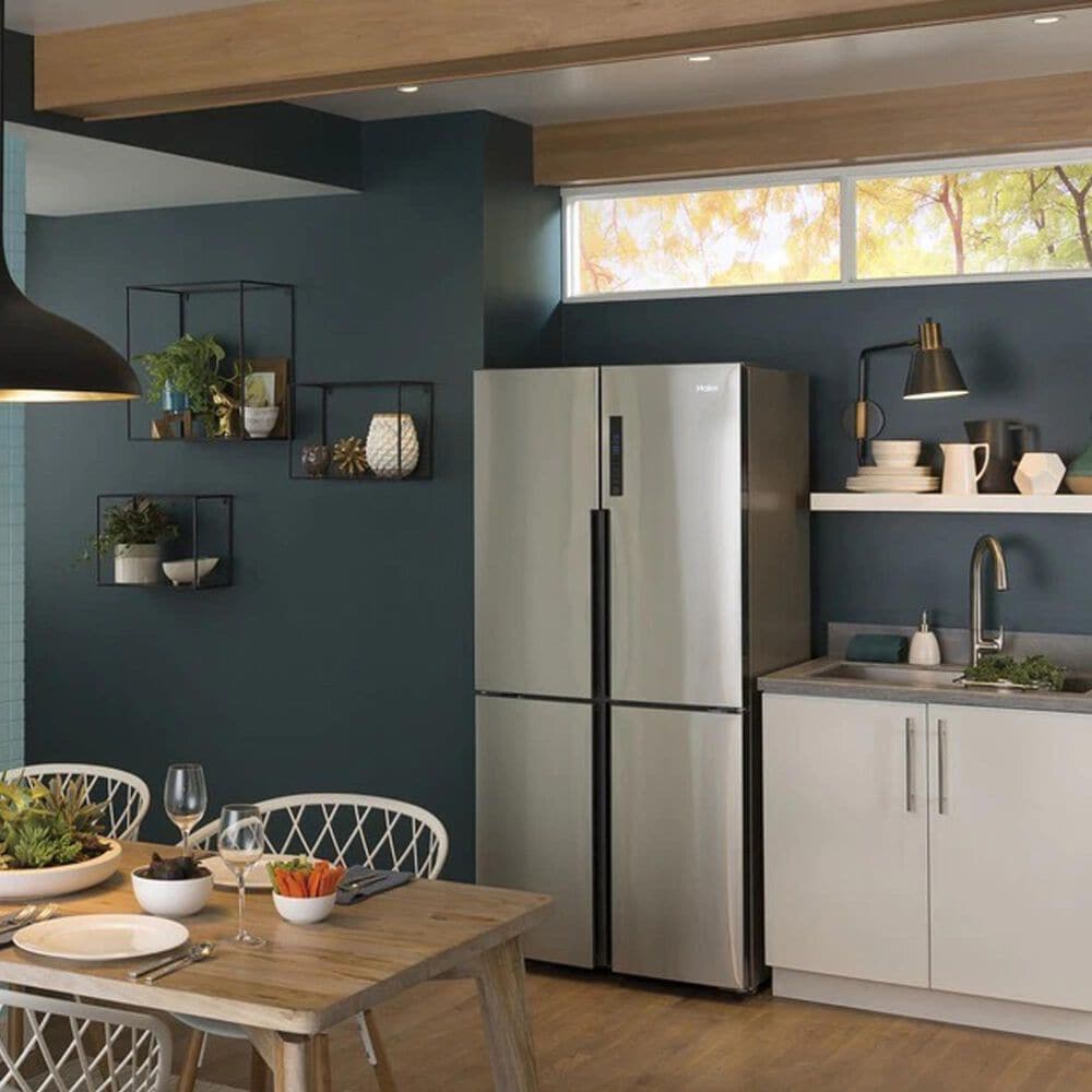 Haier 16.4 Cu. Ft. Counter Depth Quad Door Refrigerator in Stainless Steel, , large