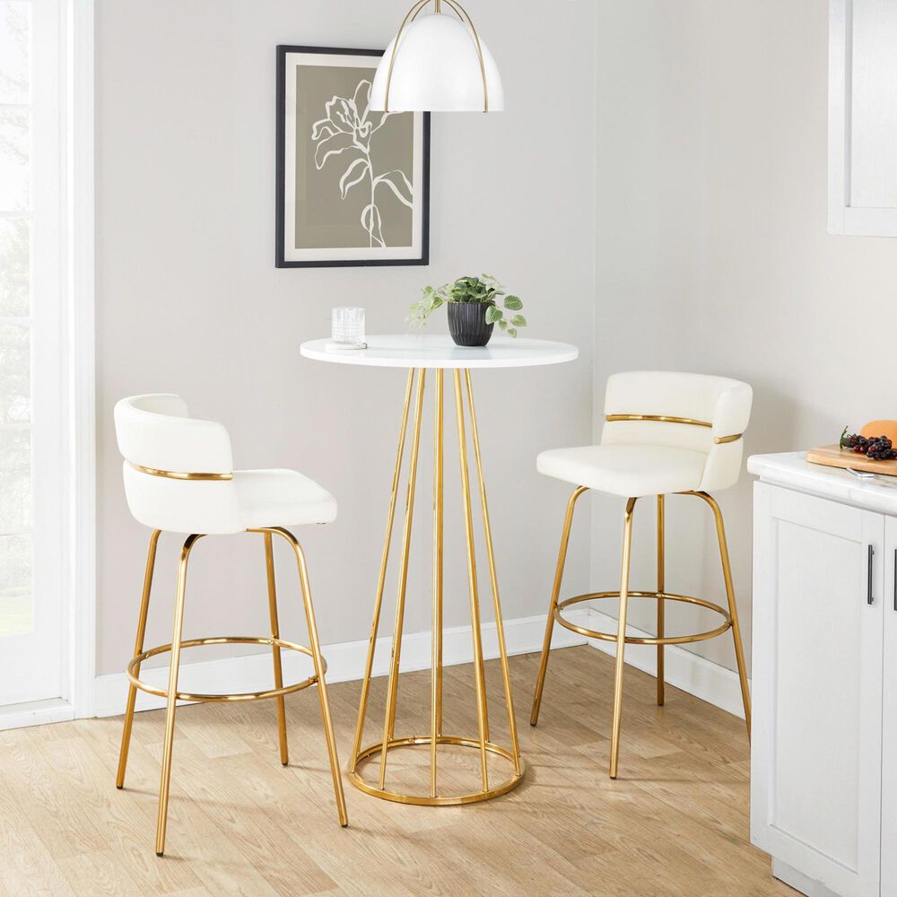 LumiSource Canary Bar Table in Gold Metal and White Wood, , large