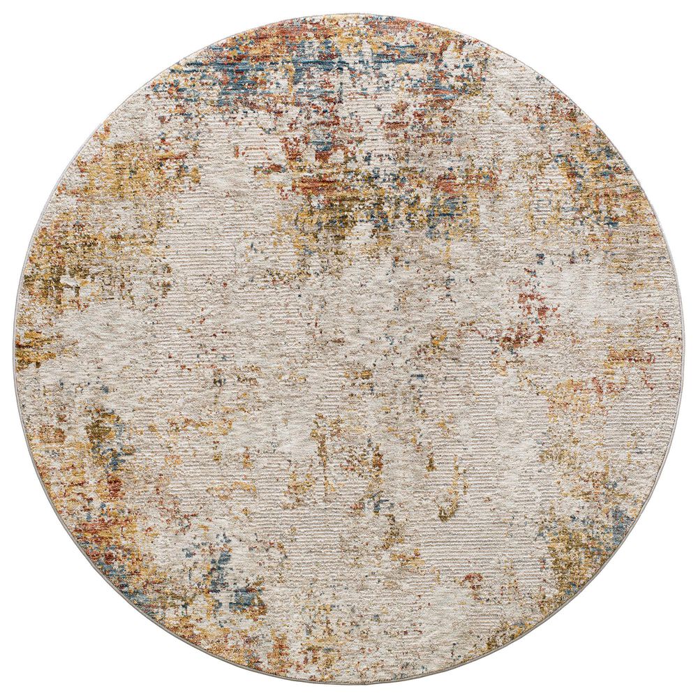 Surya Reina Light Gray, Cream, Medium Gray, Denim, Rust, Mustard and Olive 6"7" Round Area Rug, , large