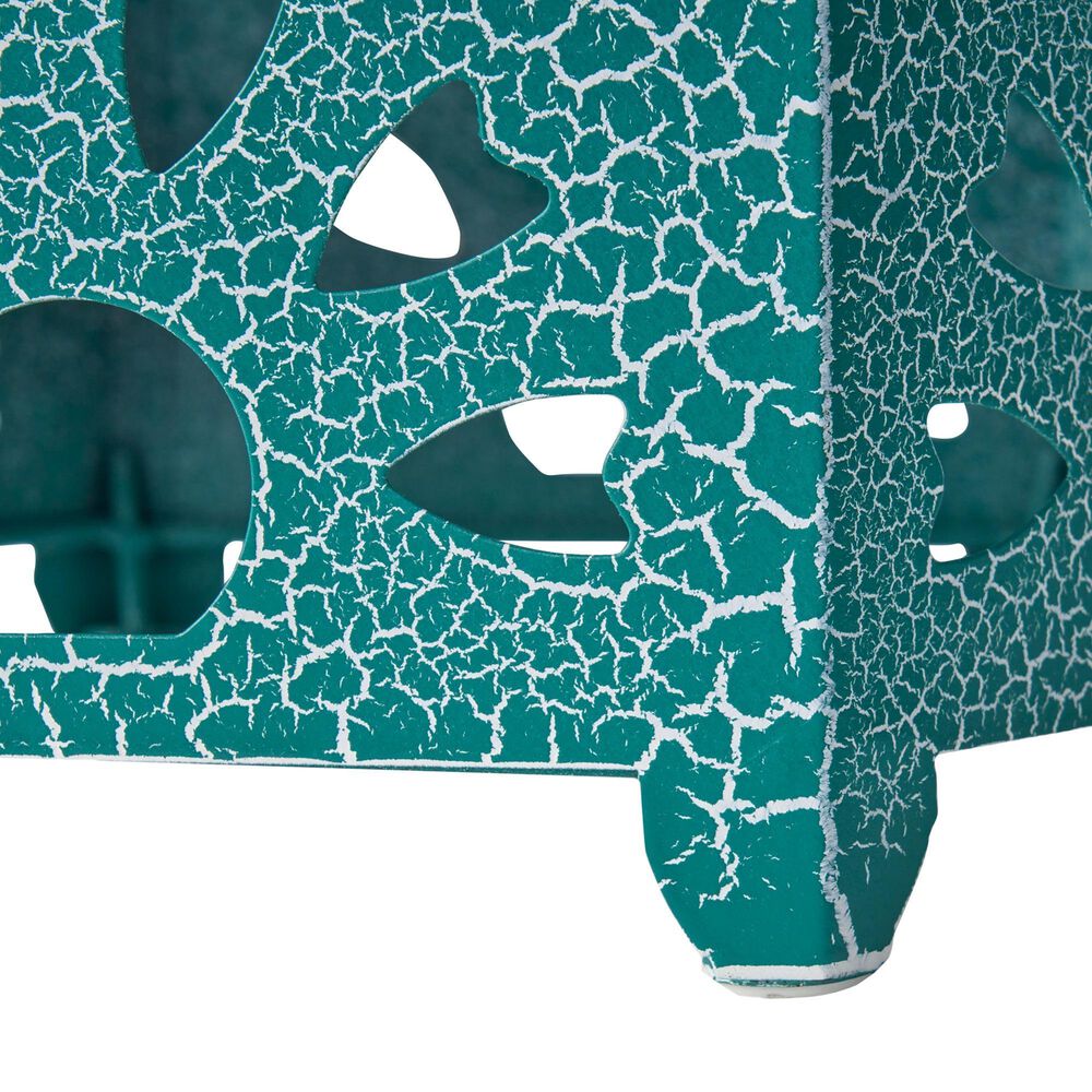 Hearth and Haven Eliana 2-Piece Outdoor Hexagon Metal Side Table Set with Sunburst Cut Out Design in Teal, , large
