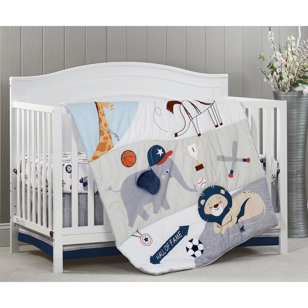 Oxford Baby Zoo Sports 3-Piece Baby Crib Nursery Bedding Set in White and Blue, , large