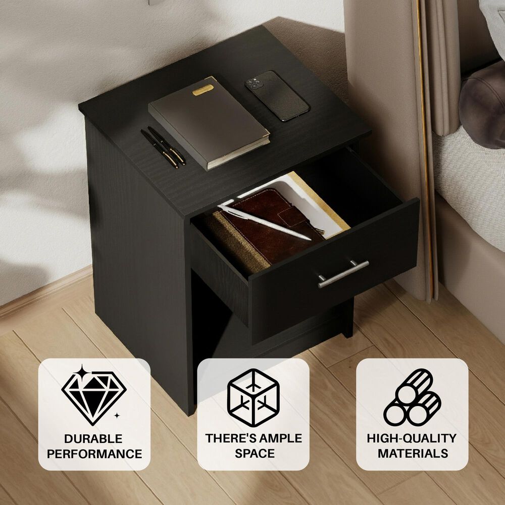 HOMLUX 1-Drawer Modern Nightstand with Bar Handle in Americano (Set of 2), , large