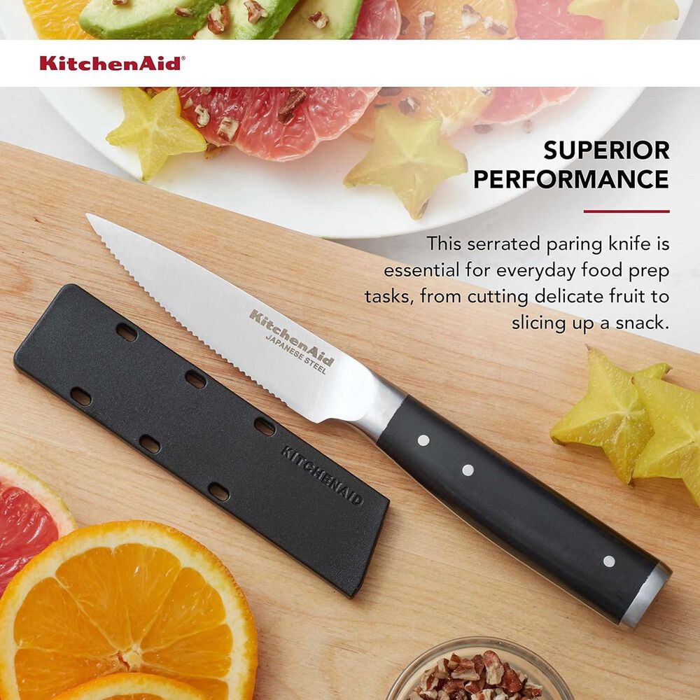 KitchenAid Gourmet 3.5&quot; Serrated Paring Knife in Stainless Steel and Black, , large