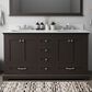 Lexora Home Dukes 60" Double Bathroom Vanity in Espresso with 2 cm White Quartz Top and Rectangular Sinks, , large