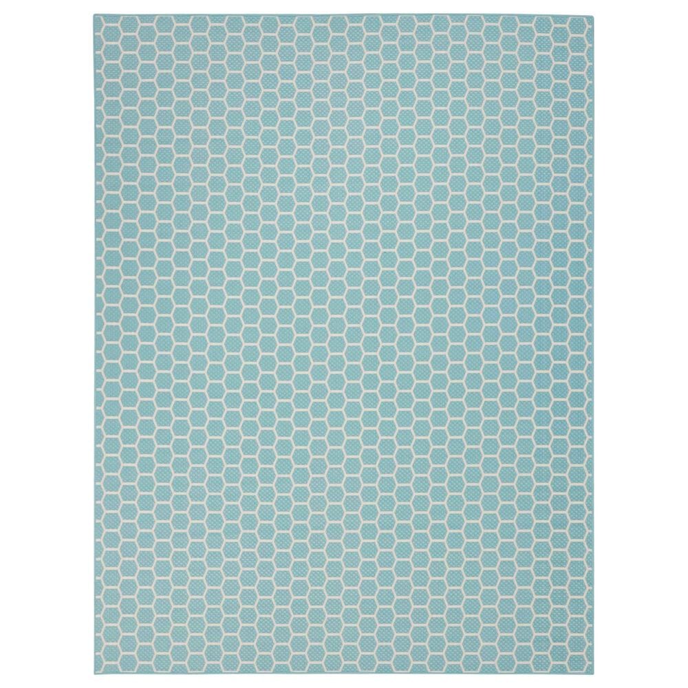 Nourison Twist Reversible 10" x 14" Aqua Indoor/Outdoor Area Rug, , large