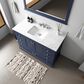 Lexora Home Dukes 48" Single Bathroom Vanity in Navy Blue with 2 cm White Carrara Marble Top and Rectangular Sink, , large