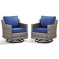 Sunwell Garden Patio Swivel Glider Chair with Gray Frame and Wicker Armrests in Navy (Set of 2), , large
