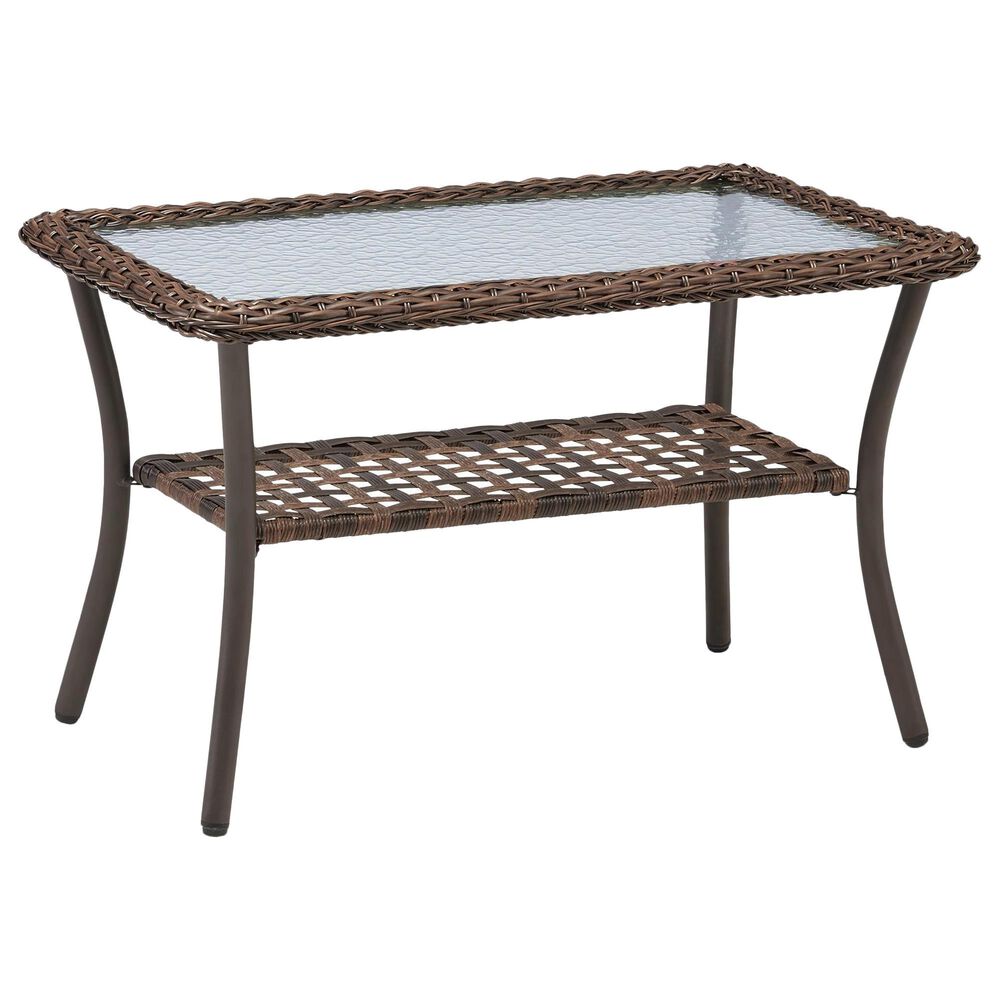 Sunwell Garden 34" Patio Rectangular Coffee Table with Glass Top in Brown, , large