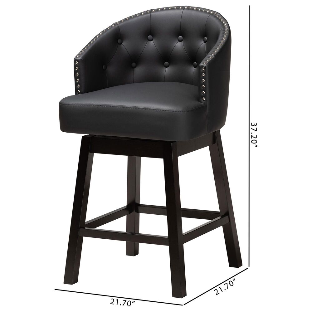 Baxton Studio Theron Swivel Counter Stool with Black Cushion in Espresso Brown (Set of 2), , large