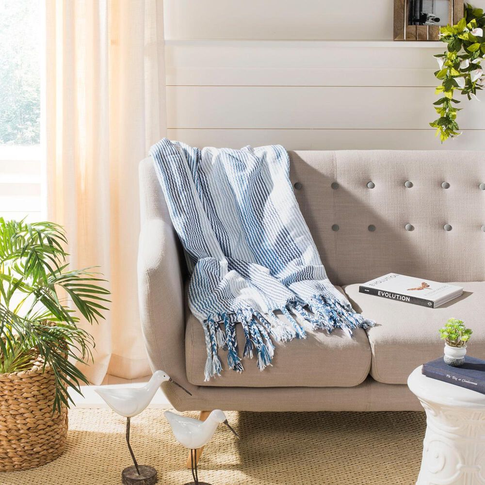 Safavieh Brenton Fringe Queen Throw in Blue/White, , large