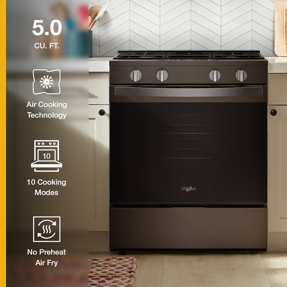 Whirlpool 30" Gas Smart Range in Black-on-Stainless Steel, , large