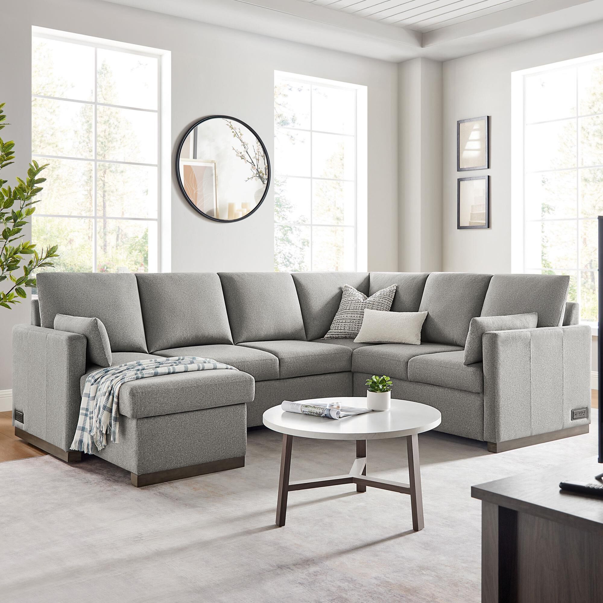Serta Edgewood Stationary Convertible Sleeper Sectional in Light Gray