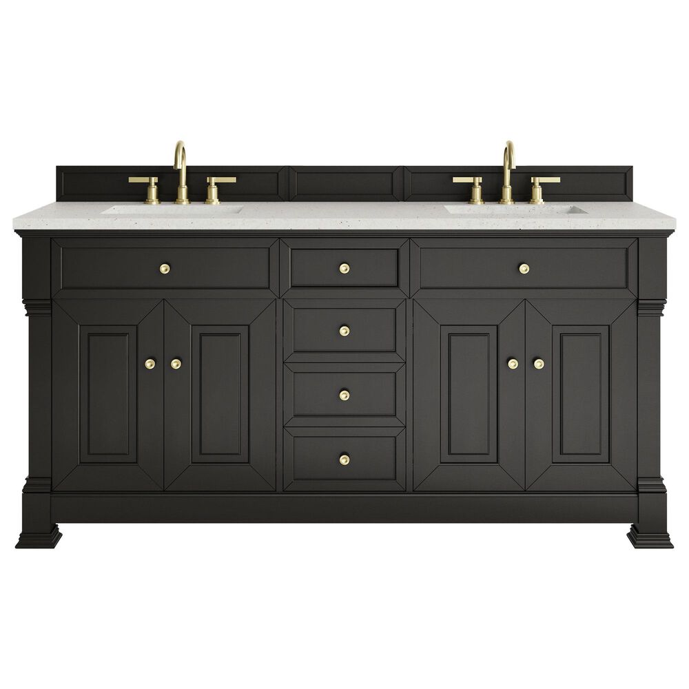James Martin Vanities Brookfield 72&quot; Double Bathroom Vanity in Black Onyx with 3cm Lime Delight Quartz Top and Rectangular Sinks, , large