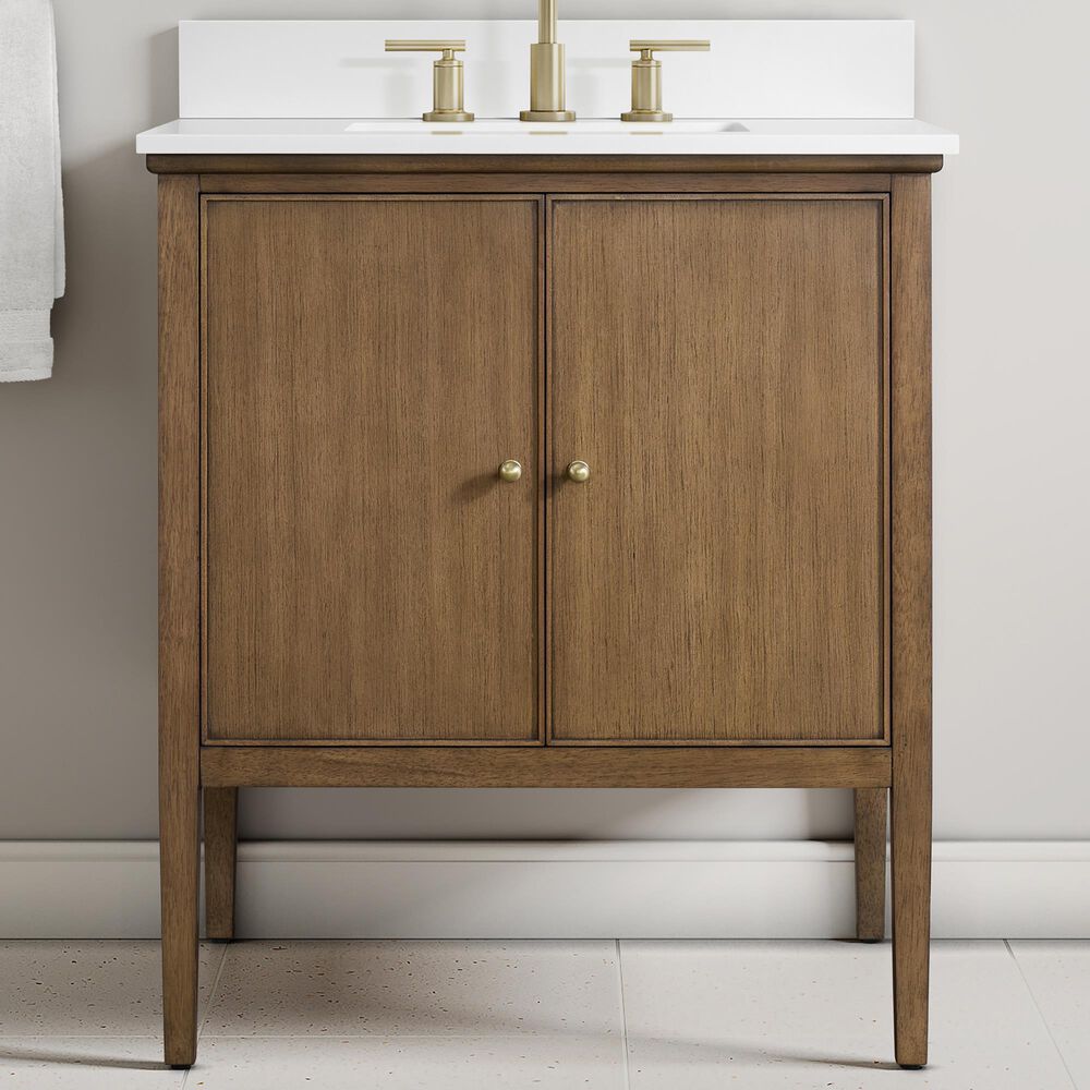 37B Heston 30" Single Bathroom Vanity in Kona with White Composite Stone Top and Backsplash, , large