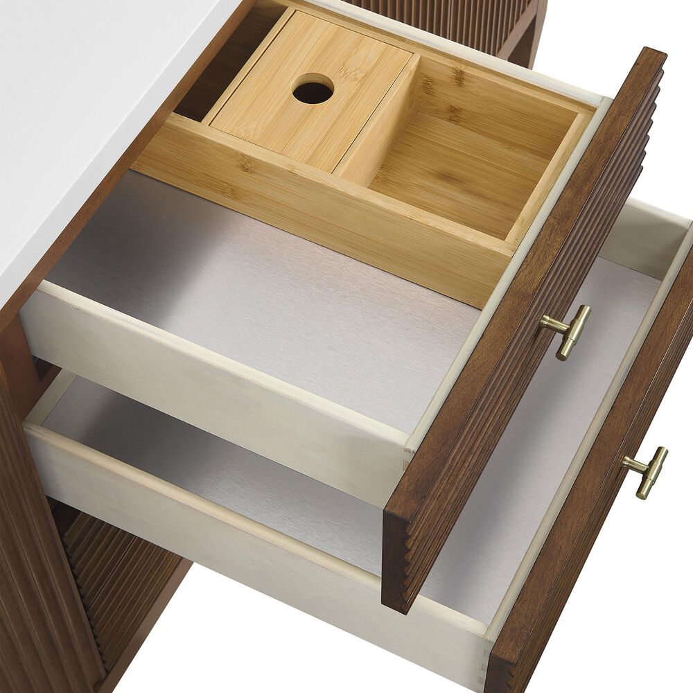 James Martin Vanities Myrrin 72" Double Bathroom Vanity in Mid-Century Walnut with 3 cm Eternal Jasmine Pearl Silestone Top, Rectangular Sinks and FreePower Wireless Charger, , large