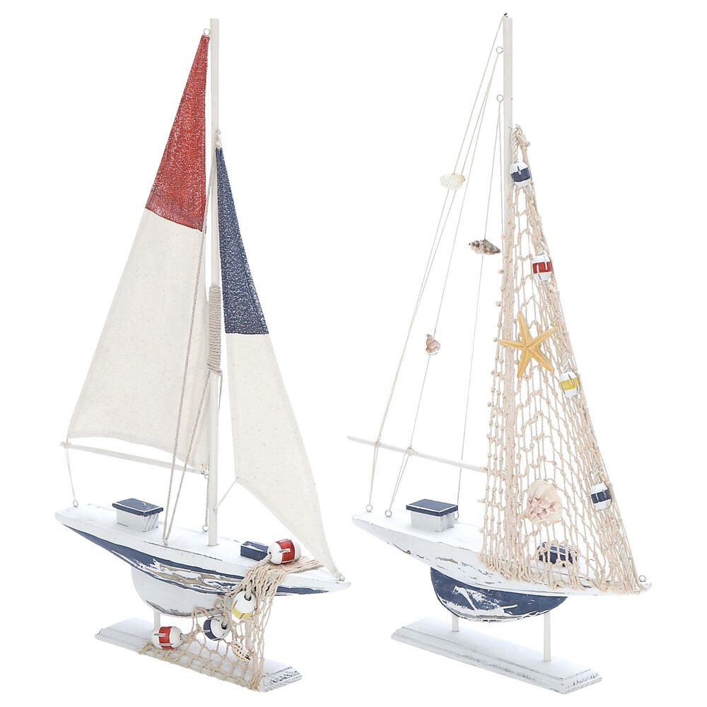 Maple and Jade 22" Coastal Sail Boat Sculpture in Blue and White (Set of 2), , large