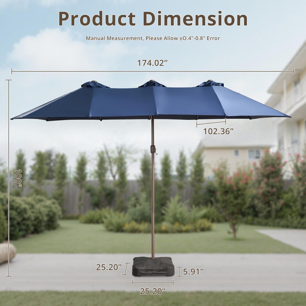 HOMLUX 15' Outdoor Market Umbrella with Sandbags Base in Dark Blue, , large