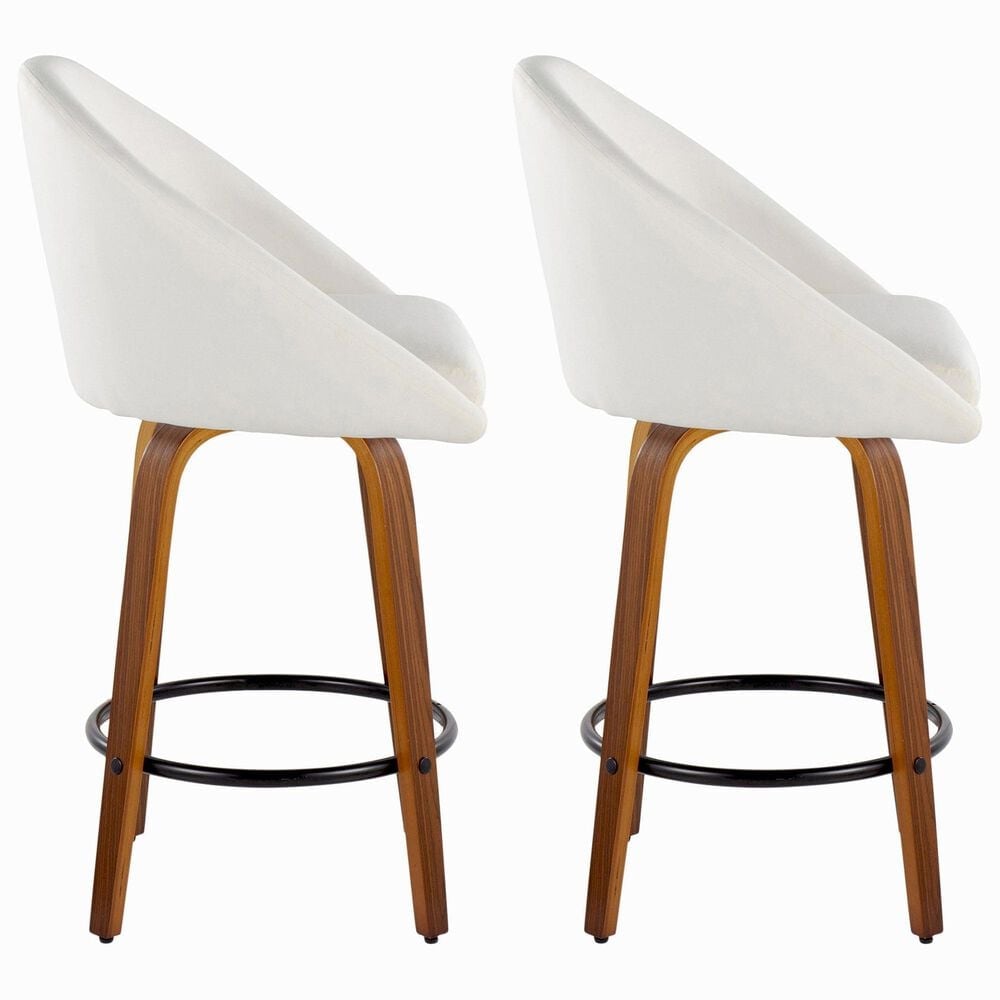 LumiSource Matisse 26" Swivel Counter Stool with Cream Fabric Upholstery in Walnut and Black (Set of 2), , large
