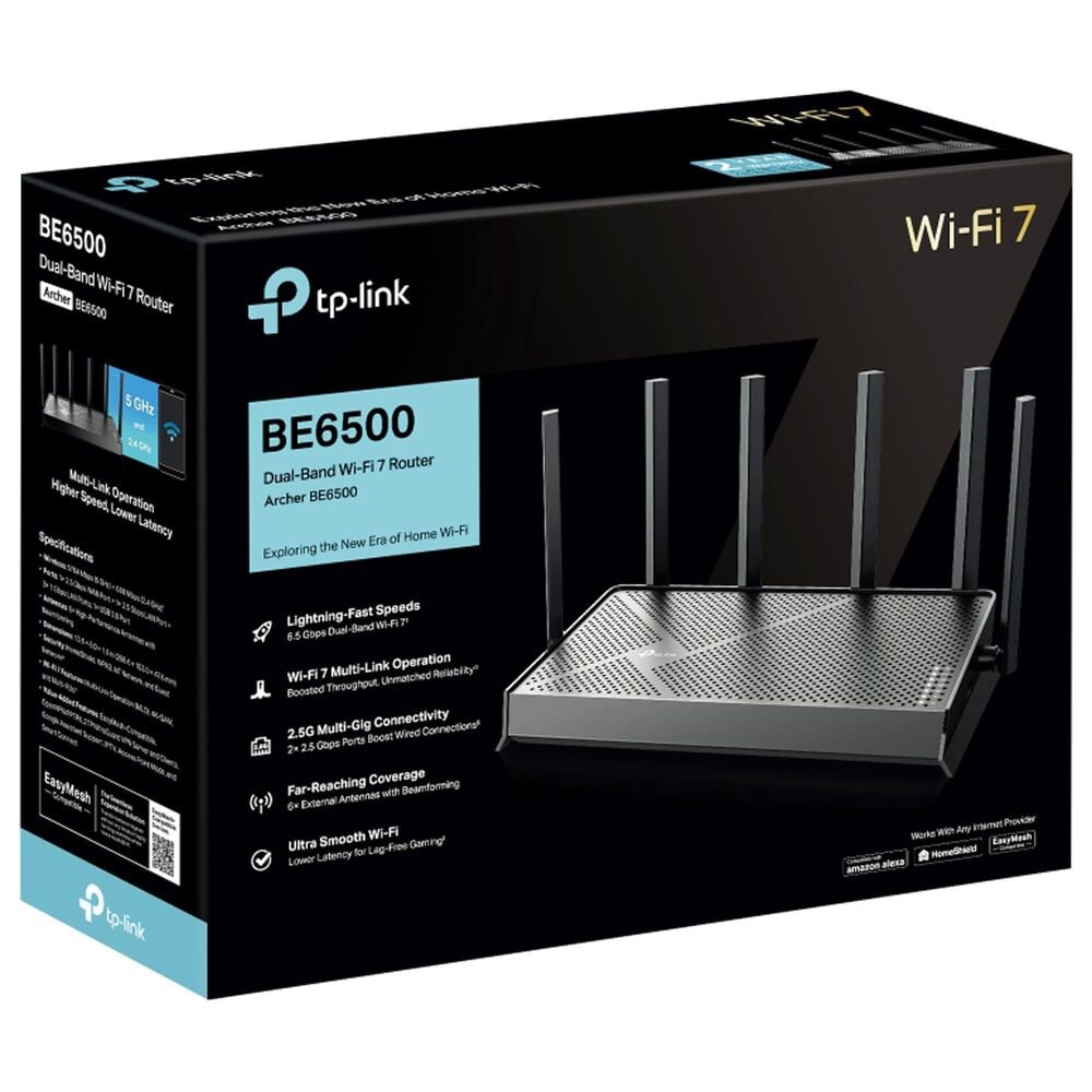 TP-Link BE6500 Dual-Band Wi-Fi 7 Router in Black, , large