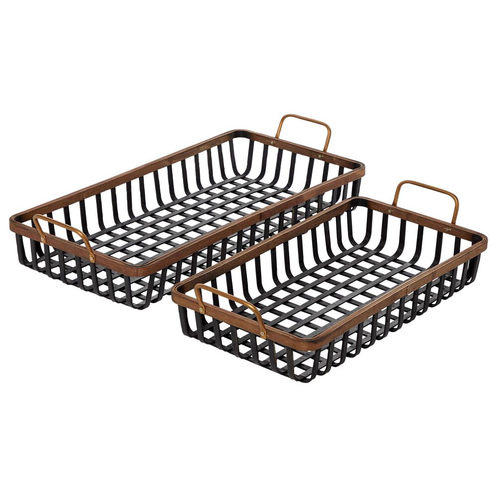 Maple and Jade 2-Piece Grid Wood Tray in Matte Black and Brown, , large