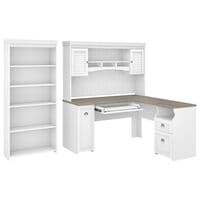 Bush Fairview 2-Piece Office Desk and Bookcase Set in Shiplap Gray and Pure White