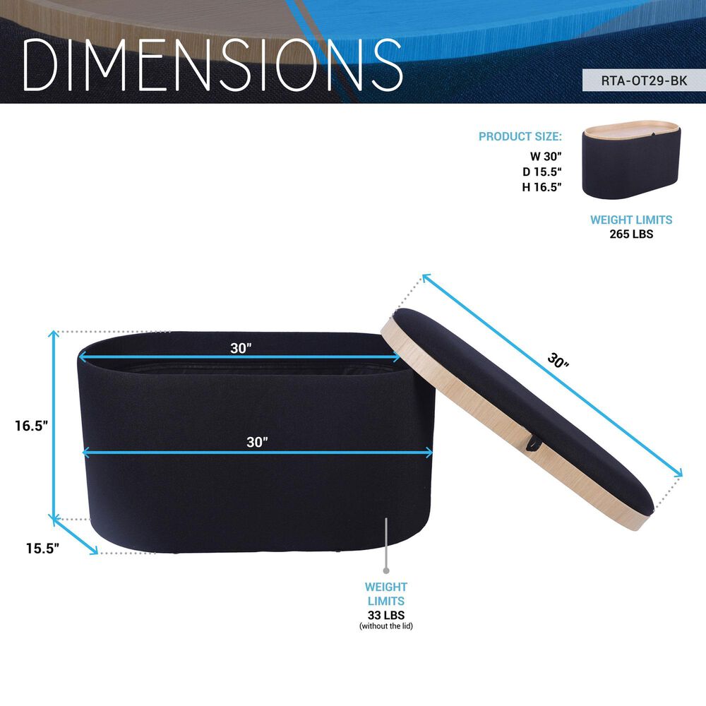 Rta Products Storage Ottoman with Reversible Tray Top in Black, , large