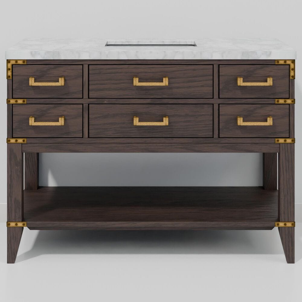 Lexora Home Norwalk 48" Single Bathroom Vanity in Brown Oak with White Carrara Marble Top  and Rectangle Sink, , large