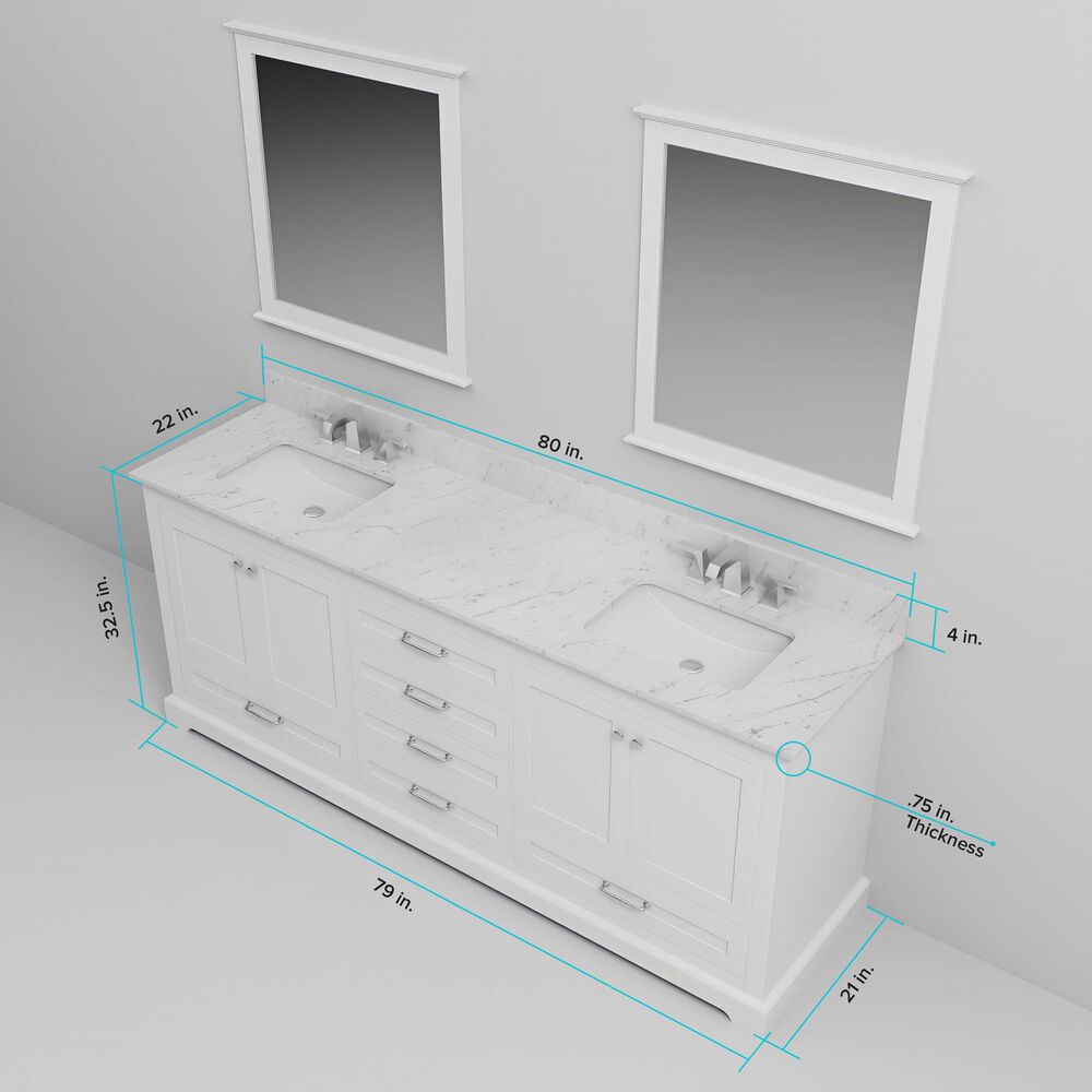 Lexora Home Dukes 80" Double Bathroom Vanity in White with 2 cm White Cultured Marble Top and Rectangular Sinks, , large