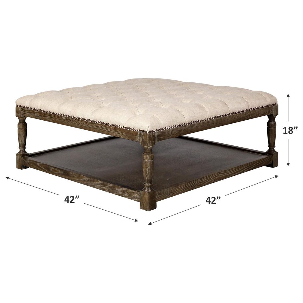 Vintage Furnishings Square Ottoman in Amore Beige Linen, , large