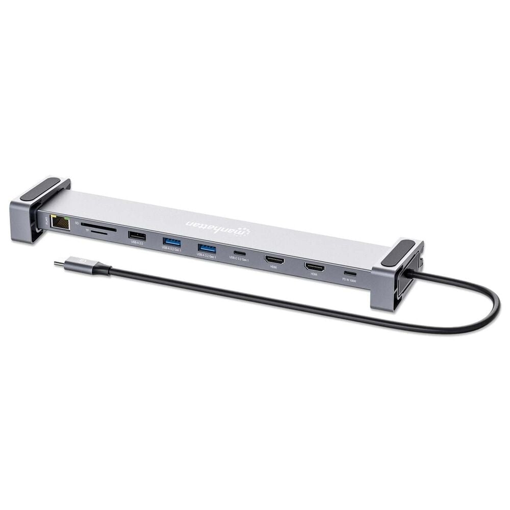 Manhattan USB-C PD 10-in-1 Dual-HDMI Monitor Docking Station /Multiport Hub in Silver, , large