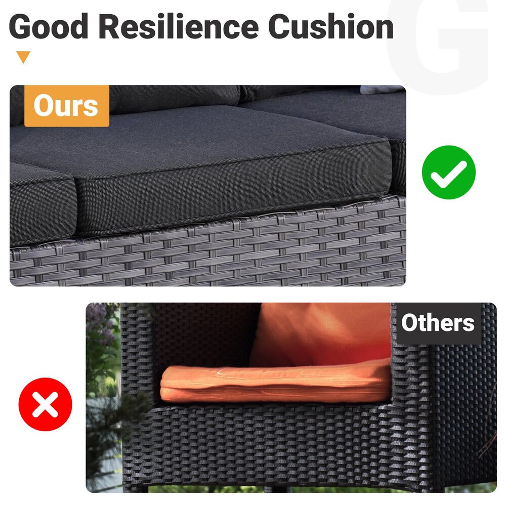 HOMLUX 7-Piece Patio Conversation Set with Rocking Chairs and Fire Pit Table in Black, , large