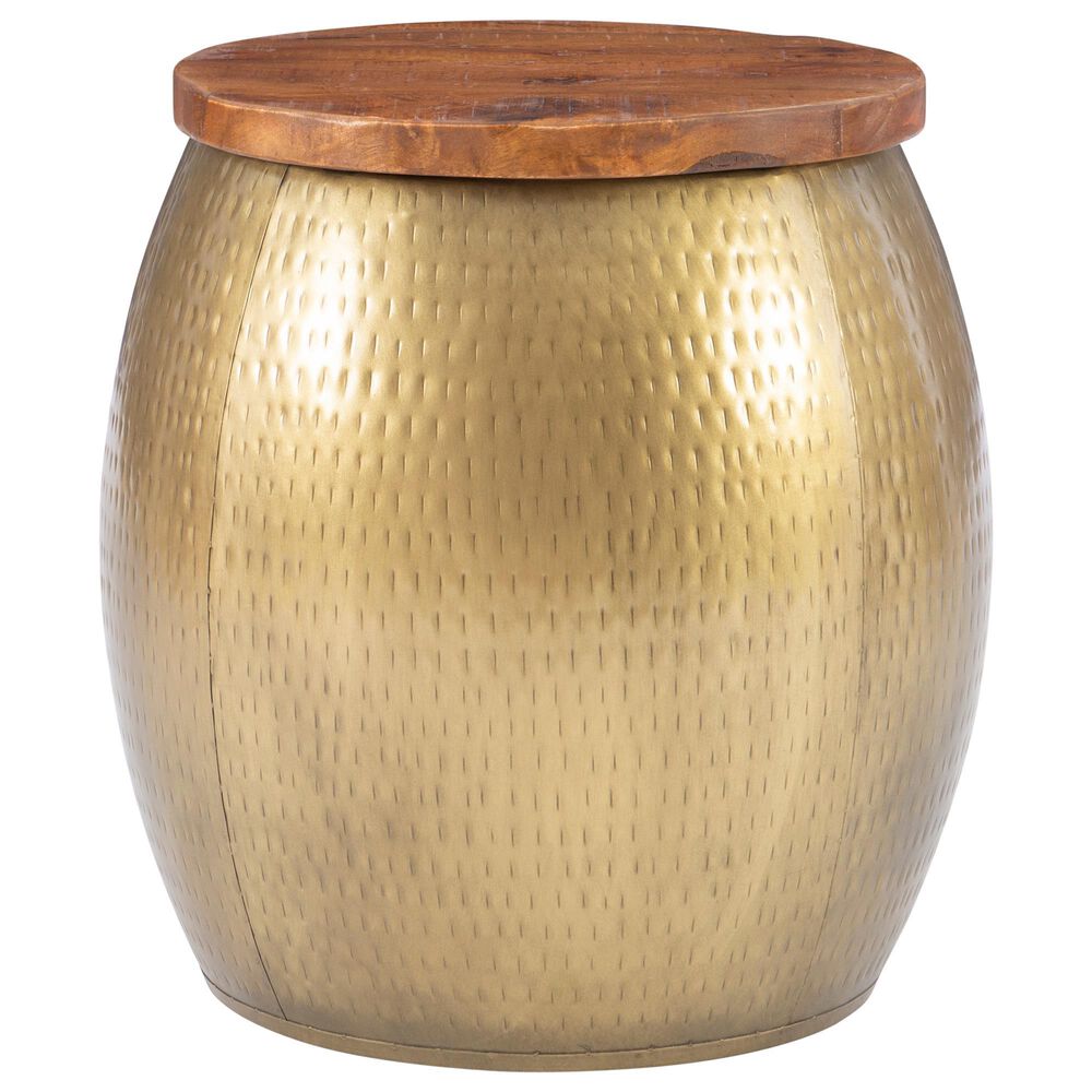 Linon Home Decor Royce 19" Drum Side Table with Storage in Brass, , large