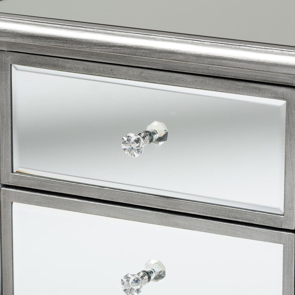 Baxton Studio Leonie 2-Drawer Nightstand in Silver/Mirror, , large