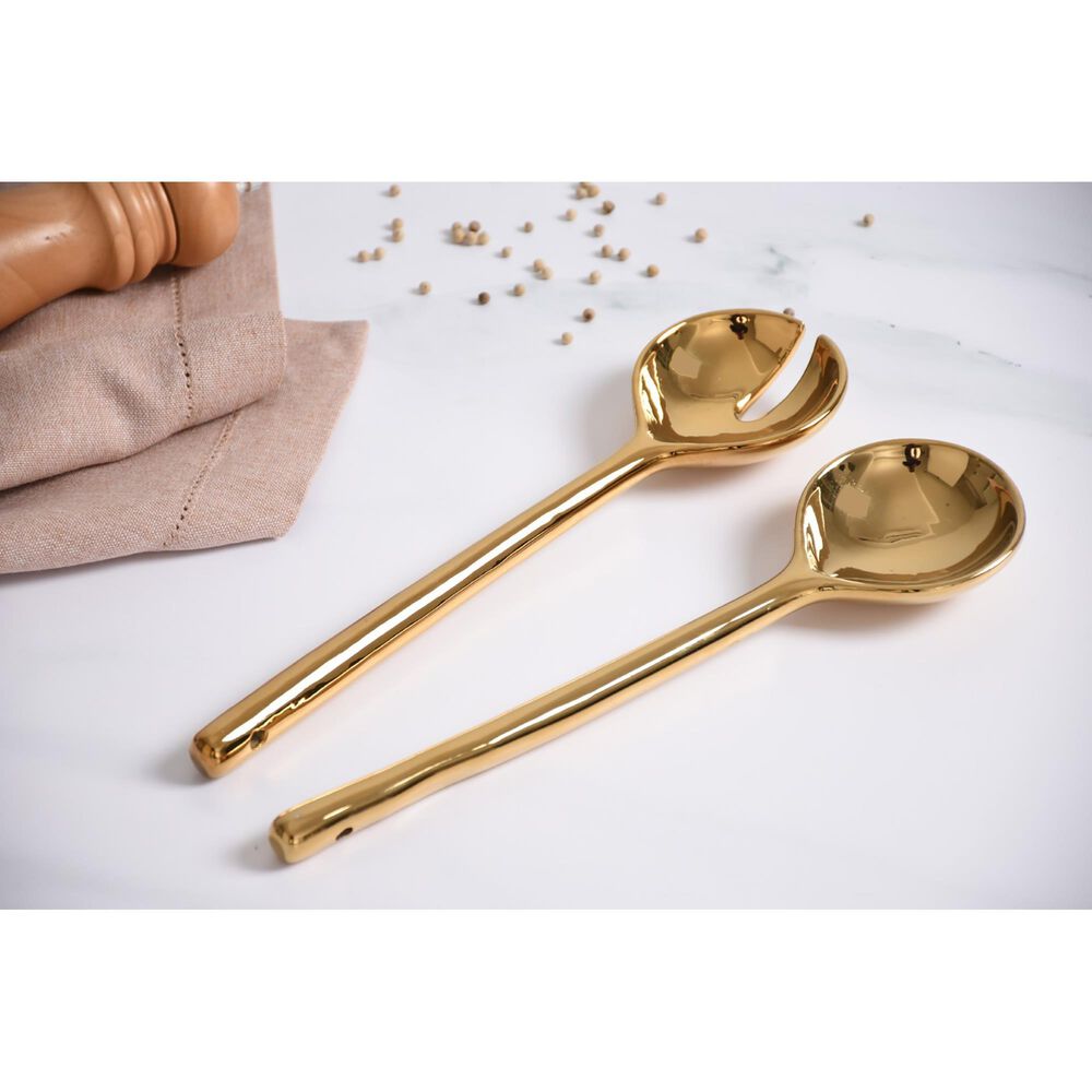 Pampa Bay Madera 10&quot; Rectangular Salad Servers in Gold, , large