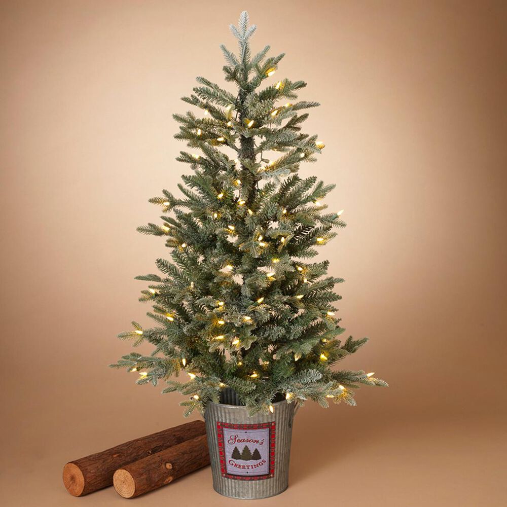 The Gerson Company GIL 4" Lighted Holiday Flocked Half Tree with 100 UL LED White Lights, , large